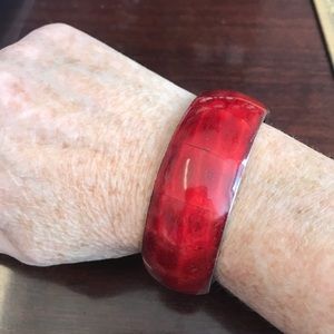 Vintage red shimmery faux crocodile leather bracelet